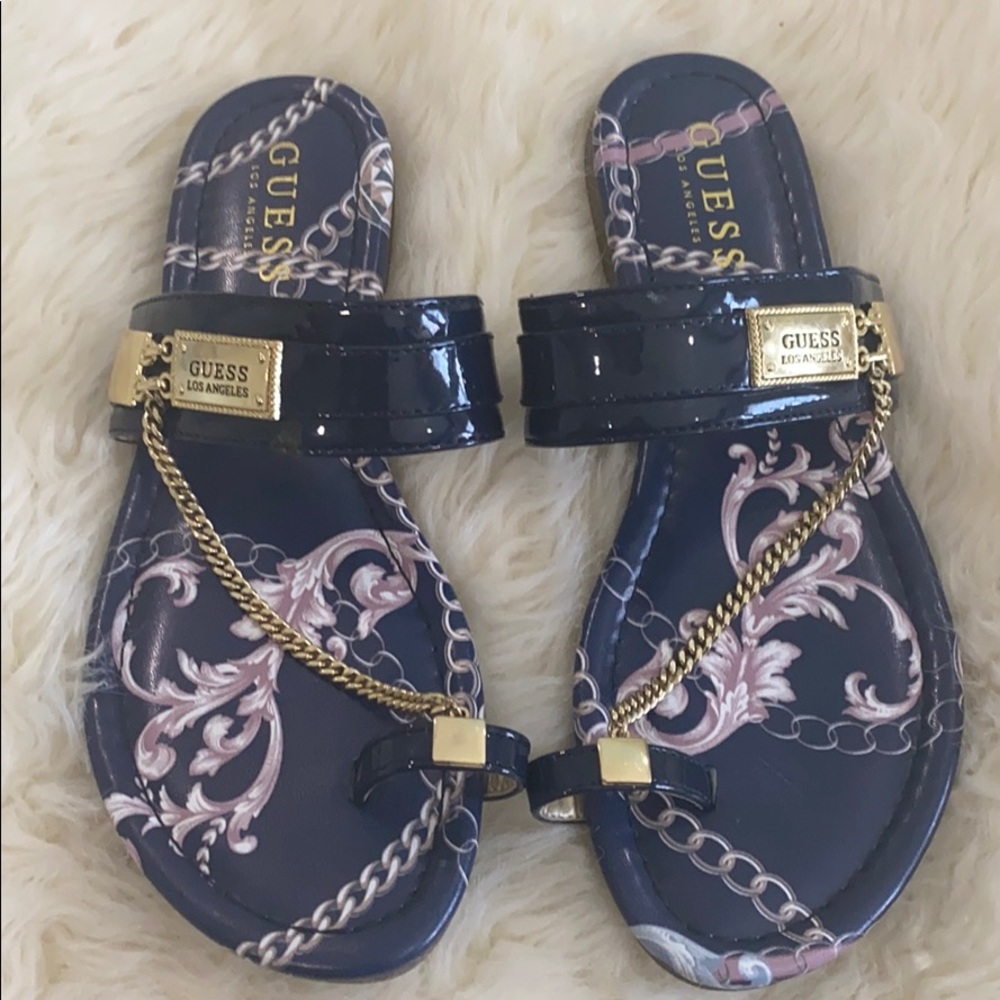 Guess Size 7 Blue Sandals with cute gold chain